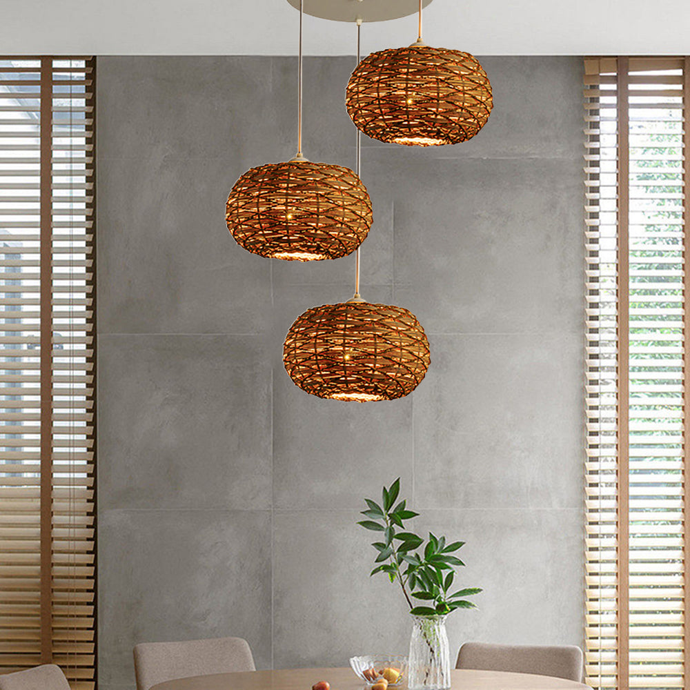 Ritta Boho Retro LED Pendant Light Wood Rattan Bedroom/Restaurant - Neutralighting