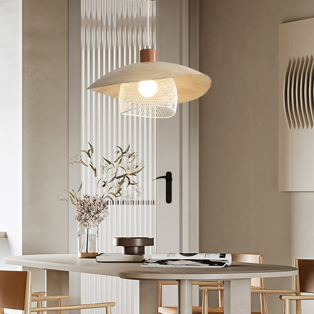 Arisha Modern LED Pendant Light Beige/Green/Wood Dining Room - Neutralighting