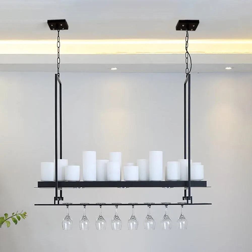 Austin Candle Black Chandeliers for Kitchen Island, Wine Glass Holder - Neutralighting