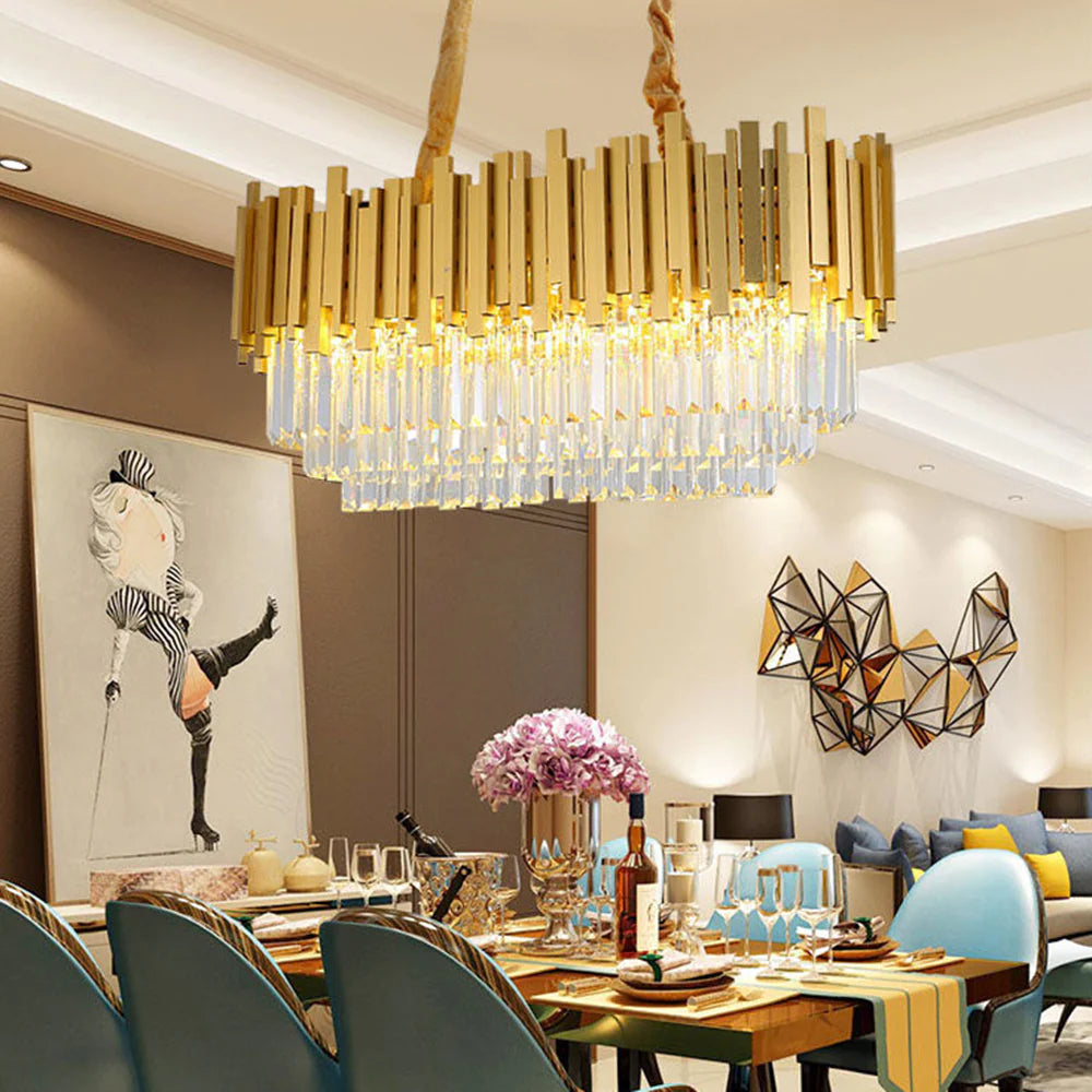 Kristy Nordic Postmodern Luxury Gold Crystal Chandelier for Dining Room & Living Room - Neutralighting