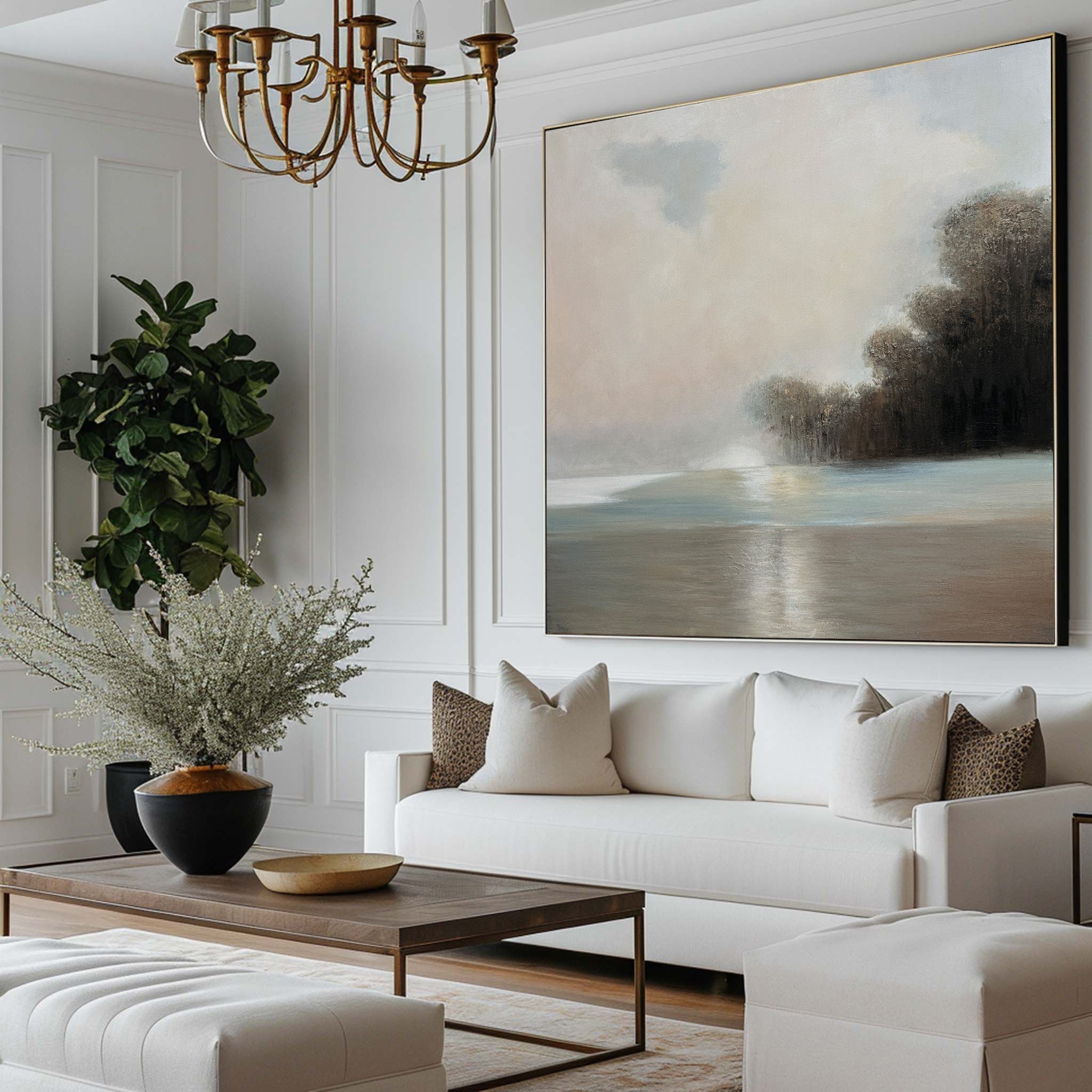 Serene Misty Lake Landscape Canvas Wall Art