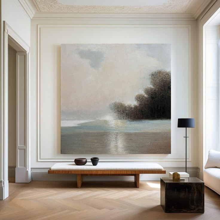 Serene Misty Lake Landscape Canvas Wall Art