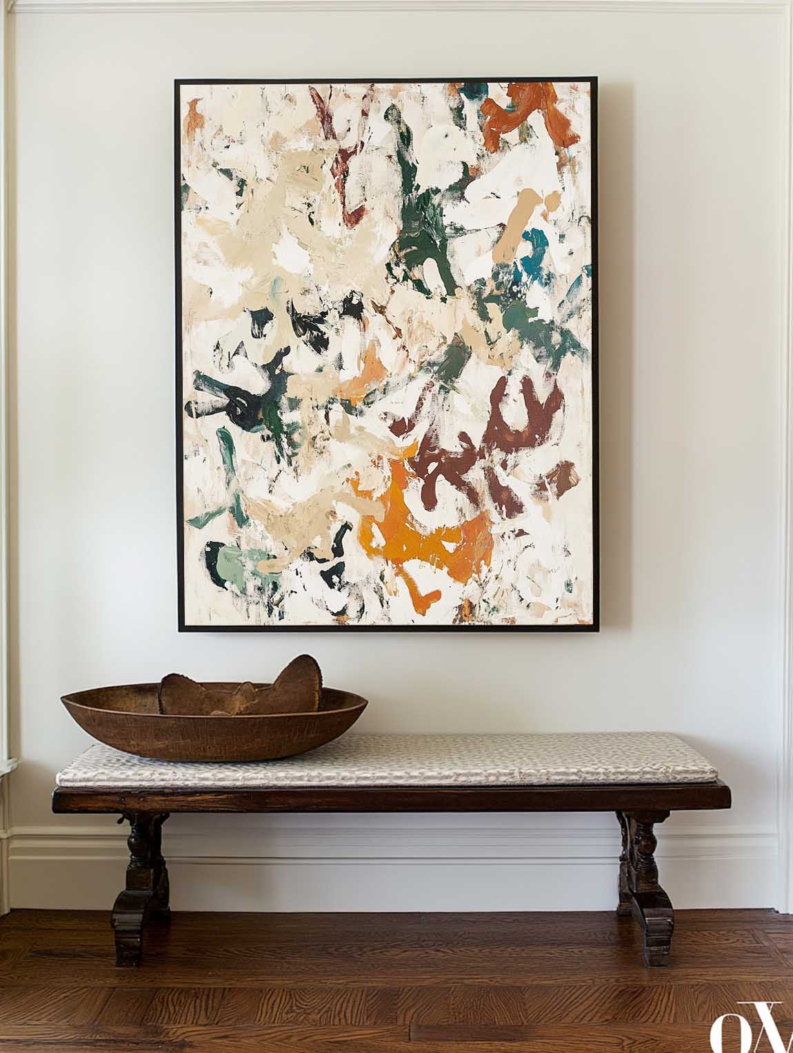 Beige‑Green‑Orange Vertical Abstract Earth‑Tone Textured Artwork