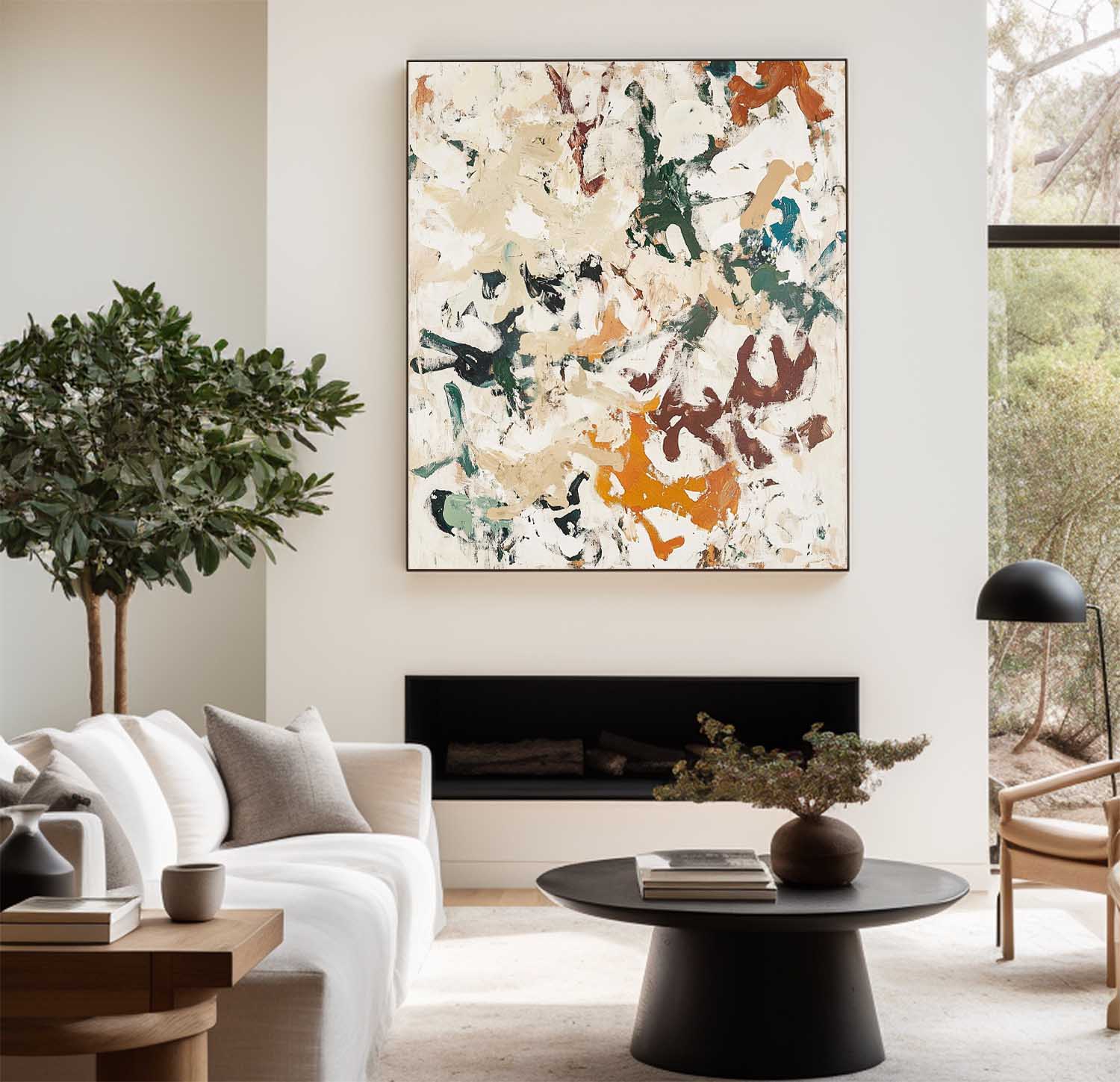 Beige‑Green‑Orange Vertical Abstract Earth‑Tone Textured Artwork