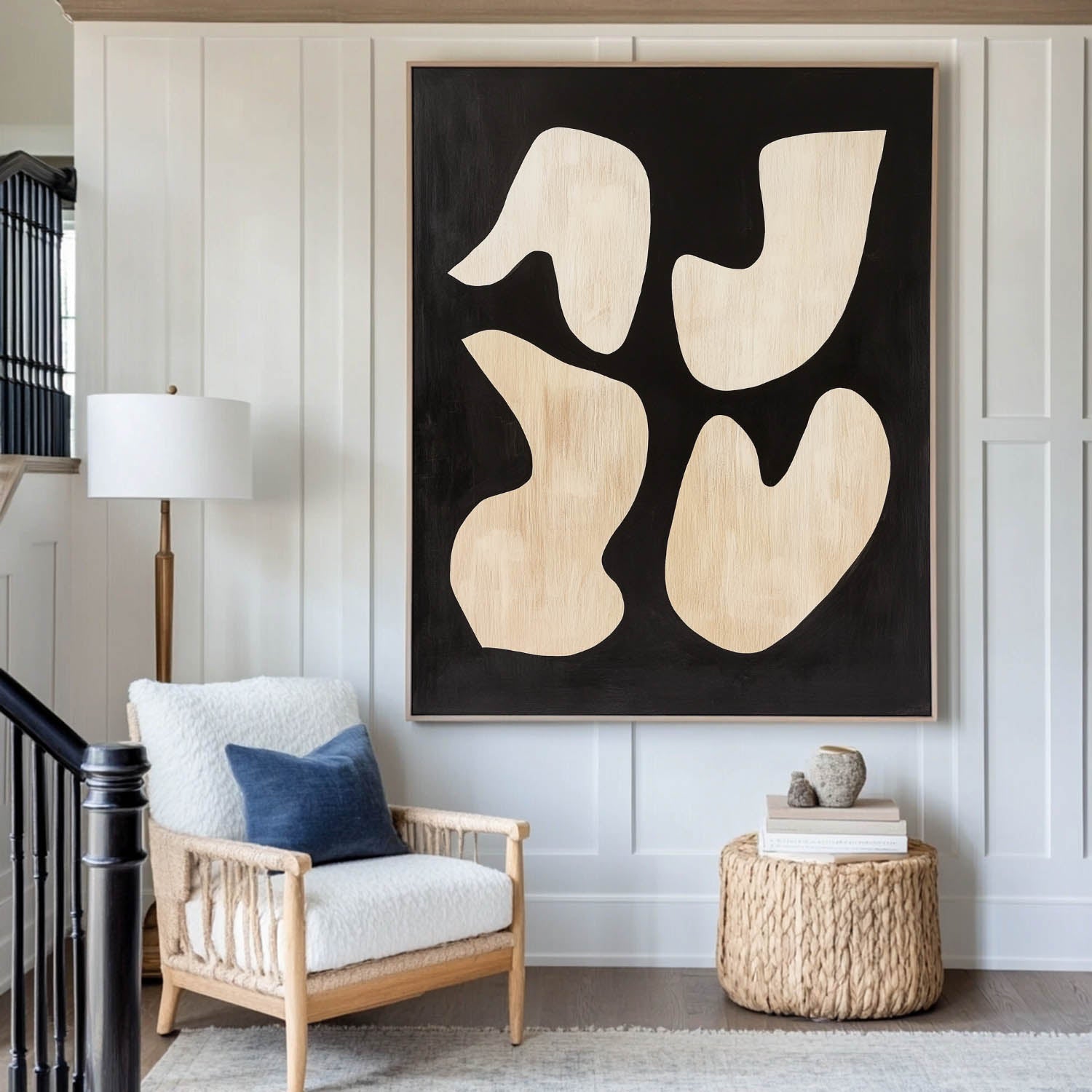 Organic Shape Black Warm Beige Oil Painting