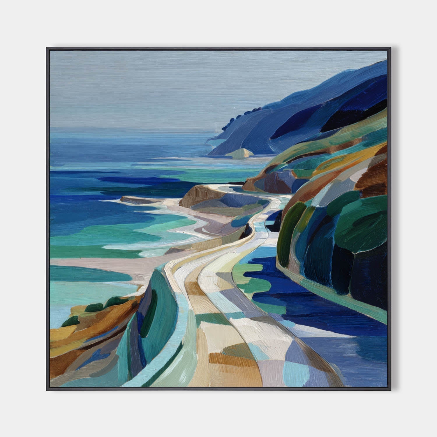 Geometric Coastal Highway Square Canvas Art