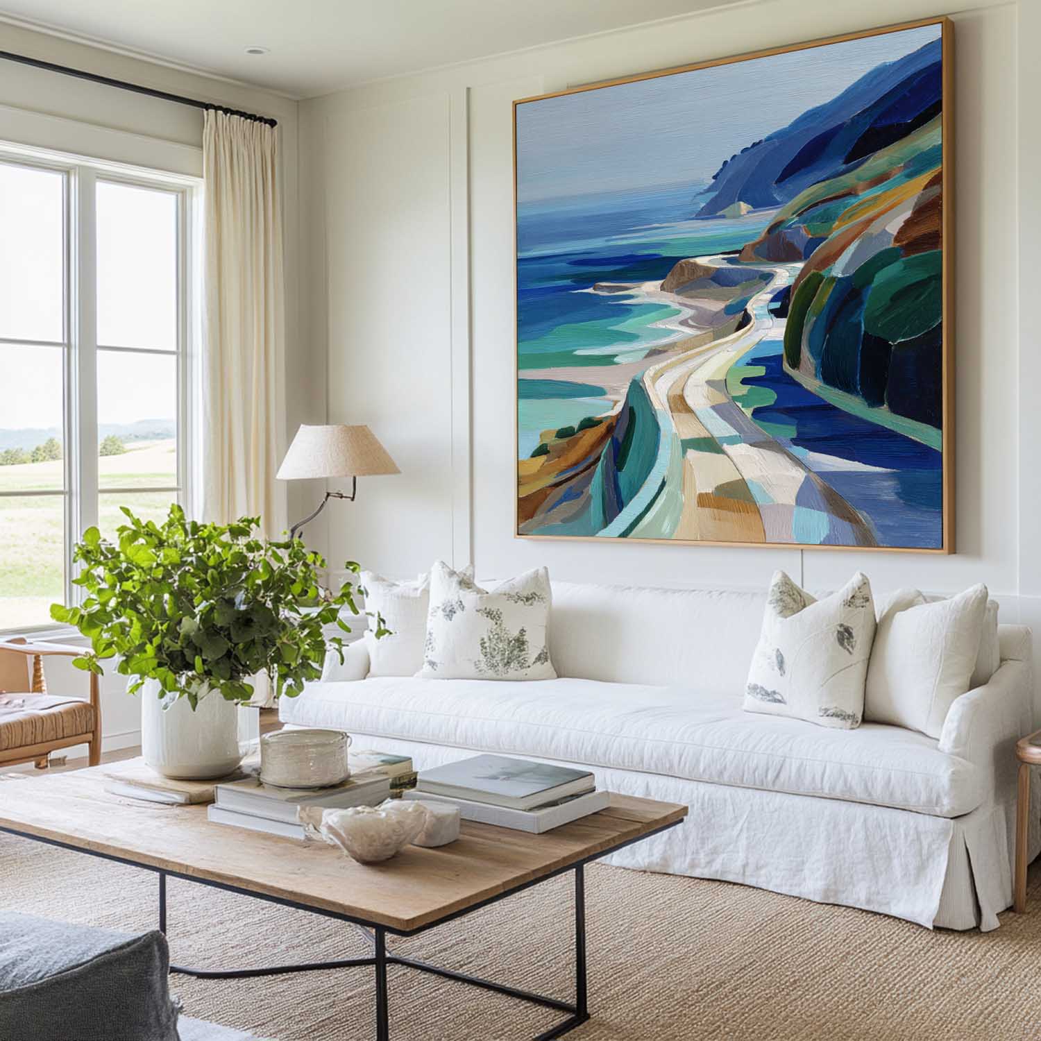Geometric Coastal Highway Square Canvas Art
