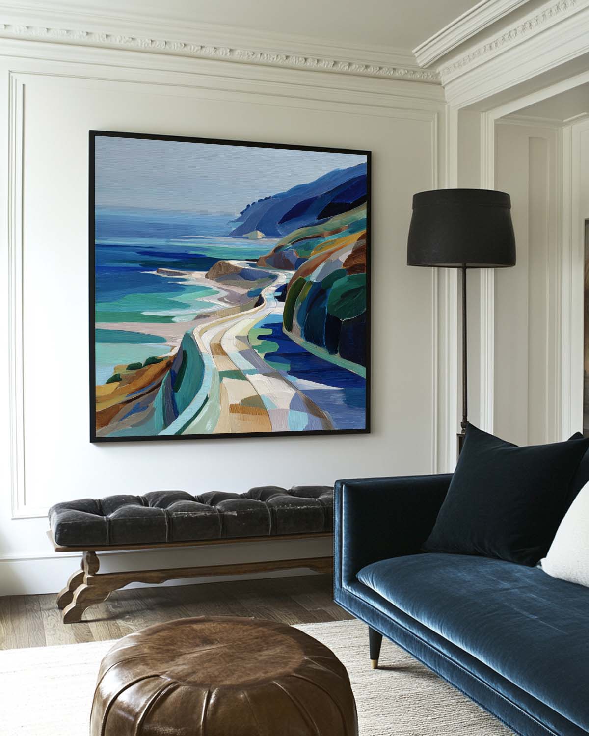 Geometric Coastal Highway Square Canvas Art