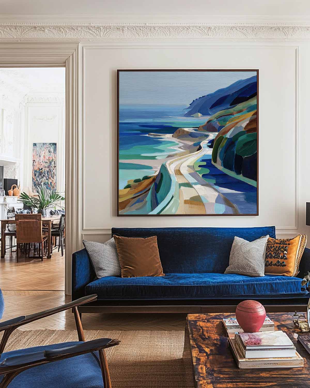 Geometric Coastal Highway Square Canvas Art