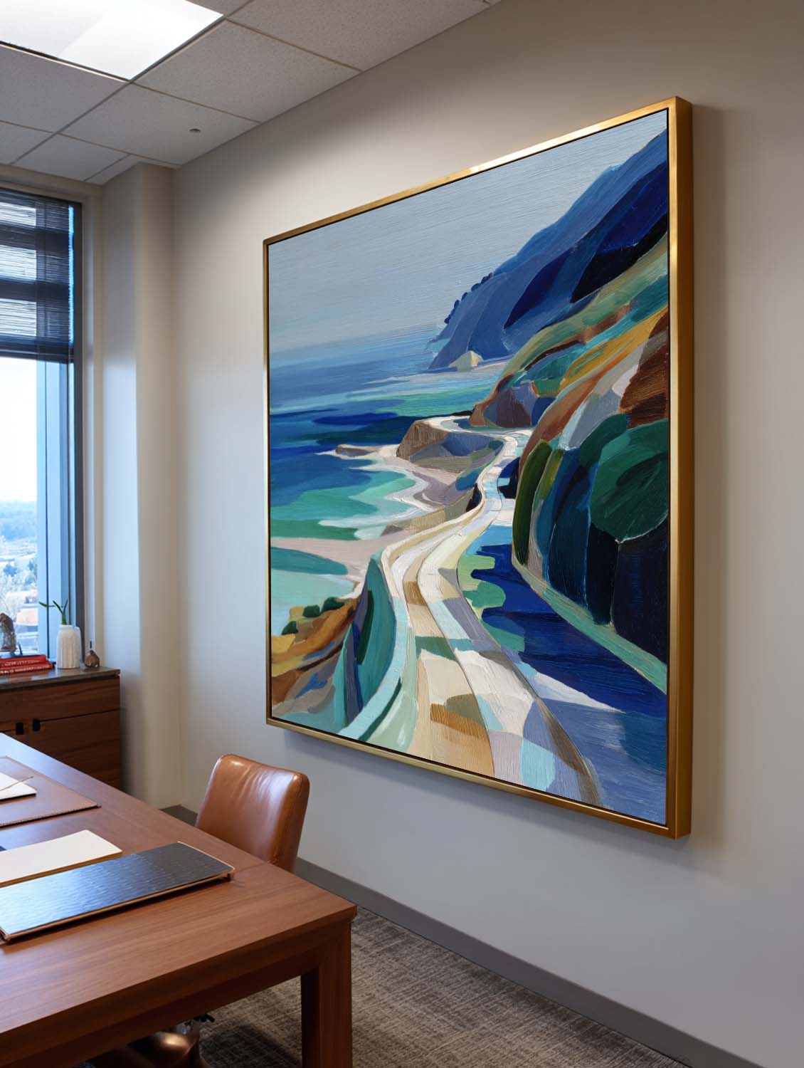 Geometric Coastal Highway Square Canvas Art