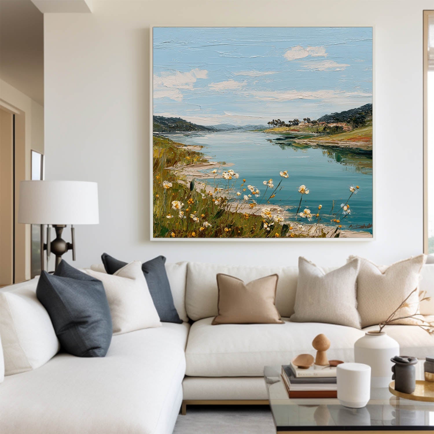 Textured Riverside Landscape Oil Painting