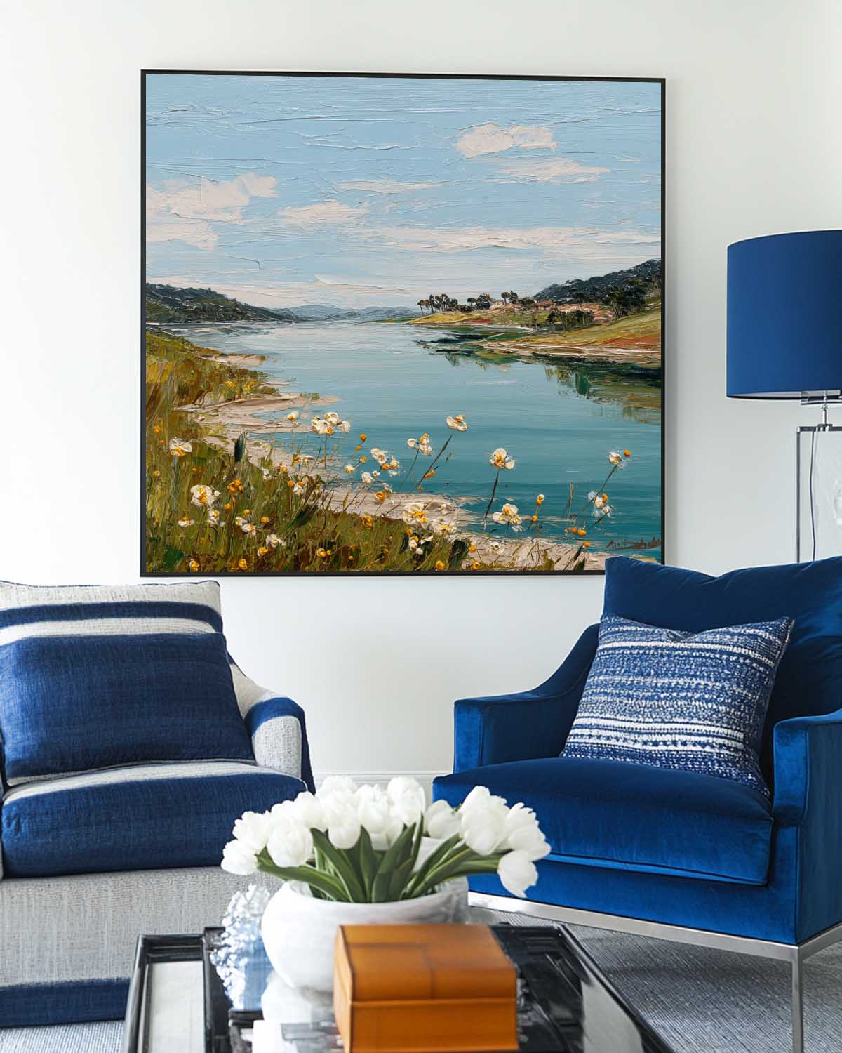 Textured Riverside Landscape Oil Painting