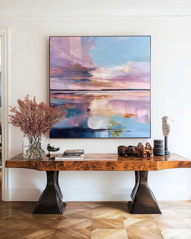Pastel Sunset Lake Abstract Painting