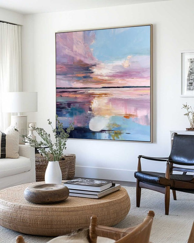 Pastel Sunset Lake Abstract Painting