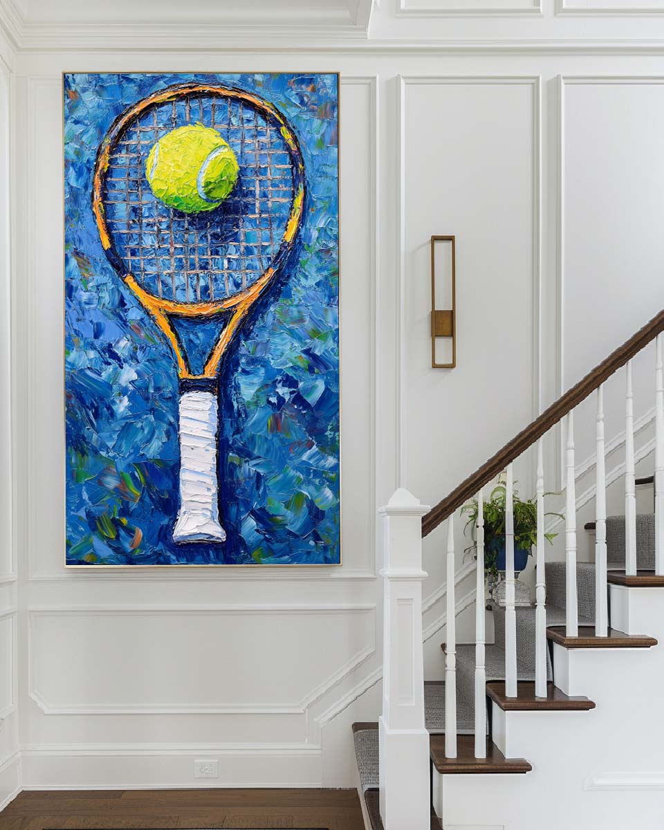 Blue‑Yellow Tall Tennis‑Racket Vibrant‑Sport Artwork