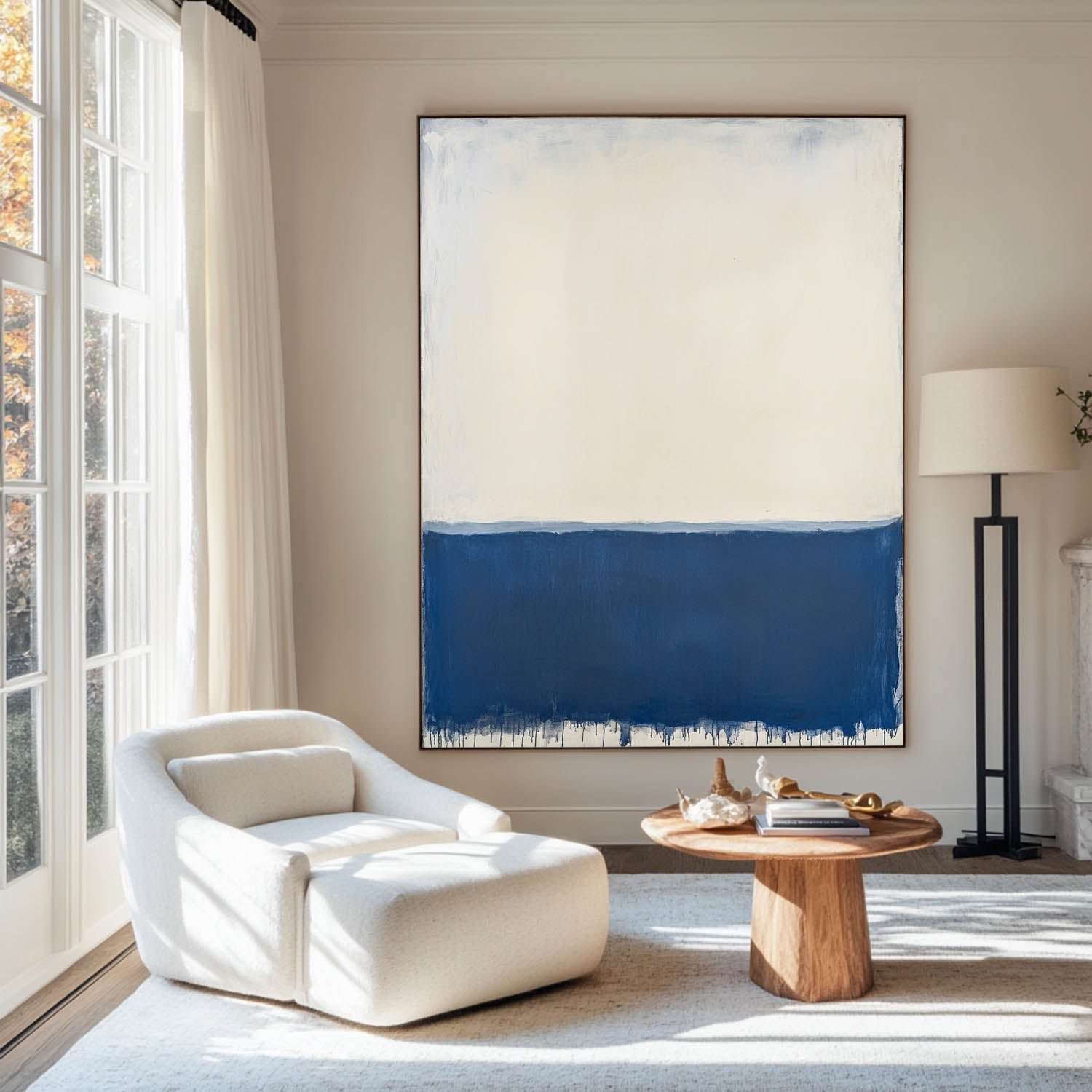Cream‑Blue Tall Color‑Field Minimalist Artwork