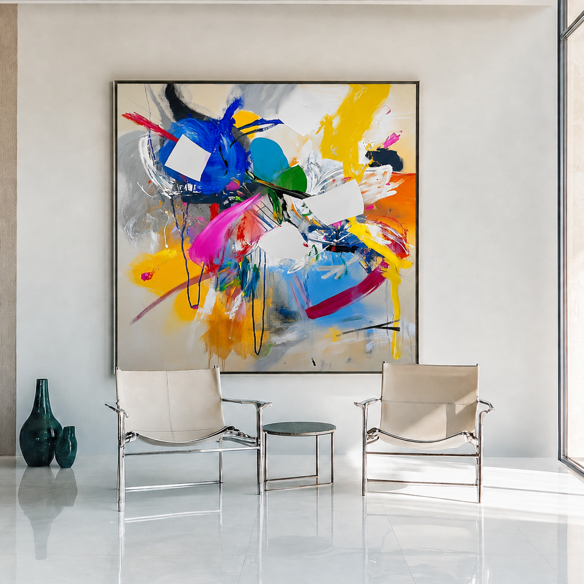 Joyful Chromatic Abstract Square Canvas Art