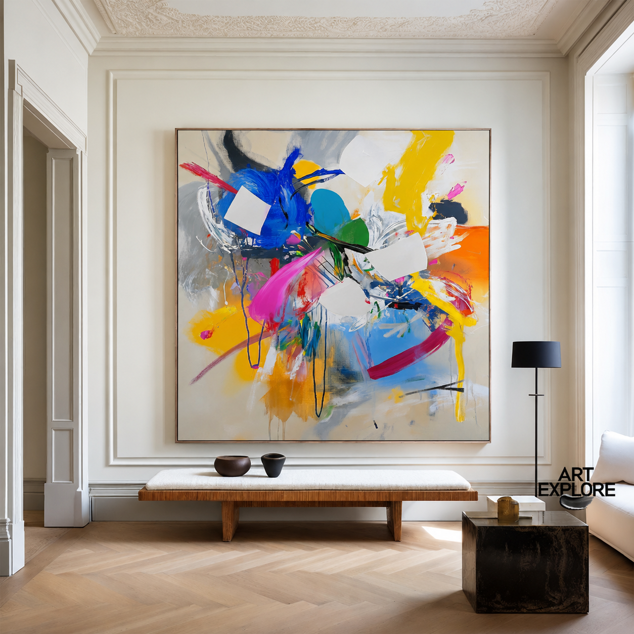 Joyful Chromatic Abstract Square Canvas Art