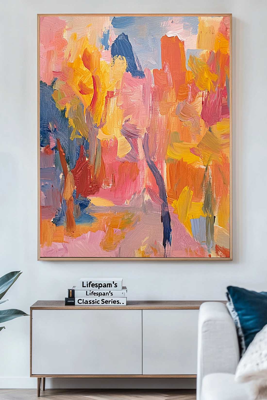 Orange‑Pink‑Yellow‑Blue Vertical Impasto Scenic Textured Landscape Artwork