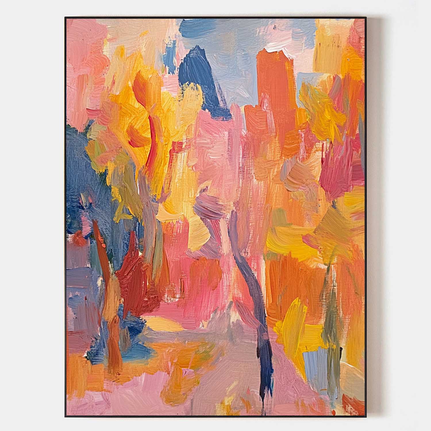 Orange‑Pink‑Yellow‑Blue Vertical Impasto Scenic Textured Landscape Artwork