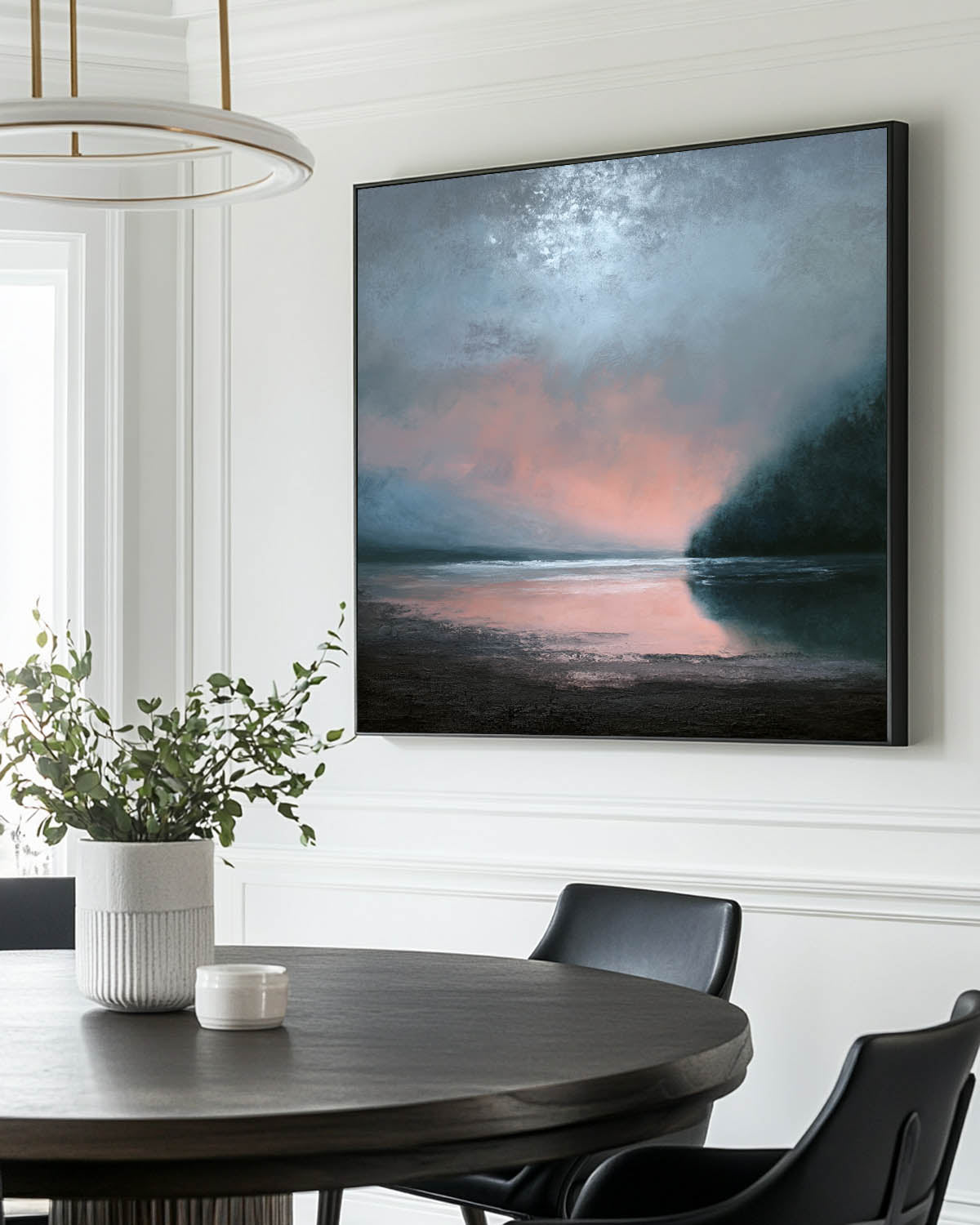 Serene Lake Sunset Oil Painting