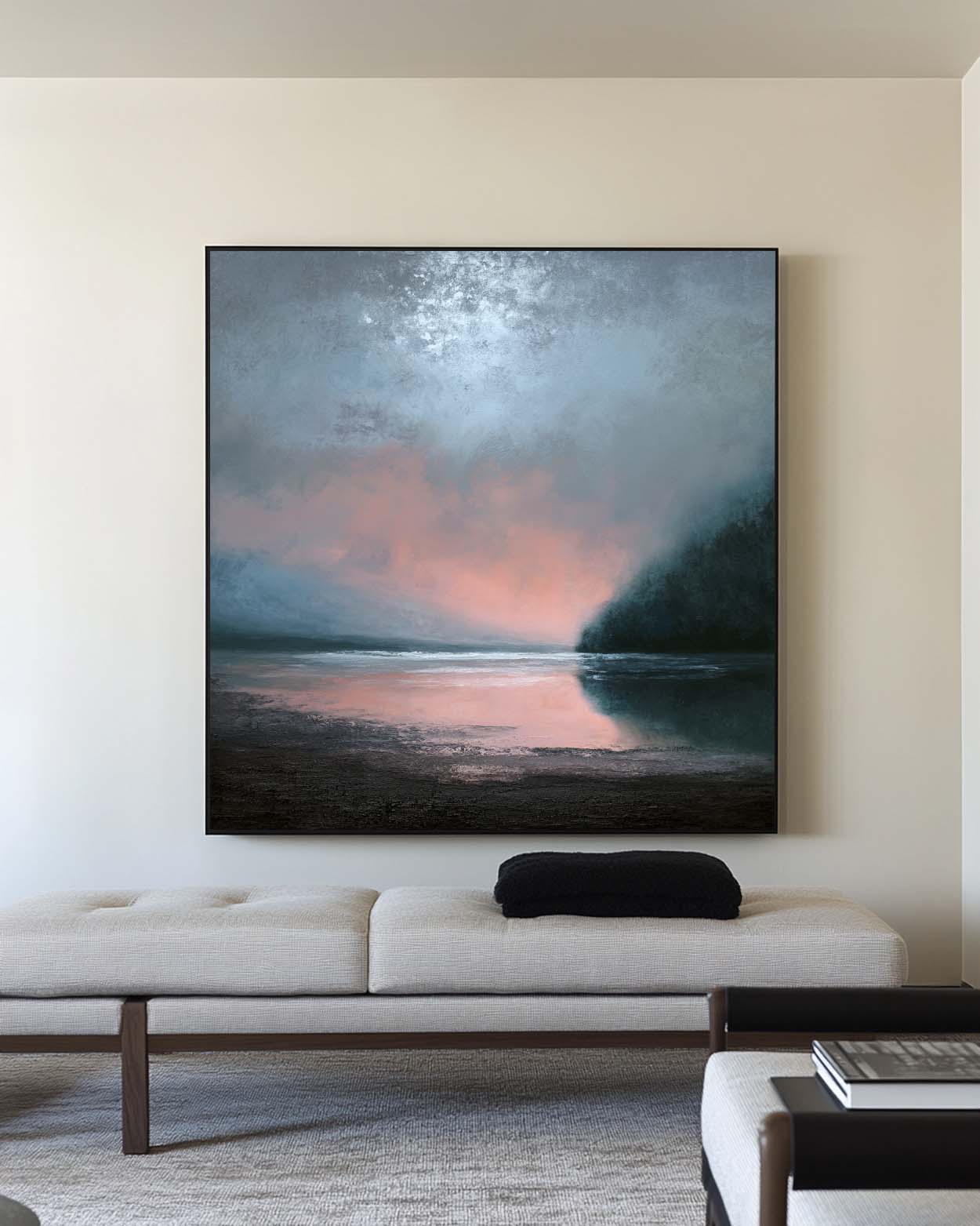 Serene Lake Sunset Oil Painting