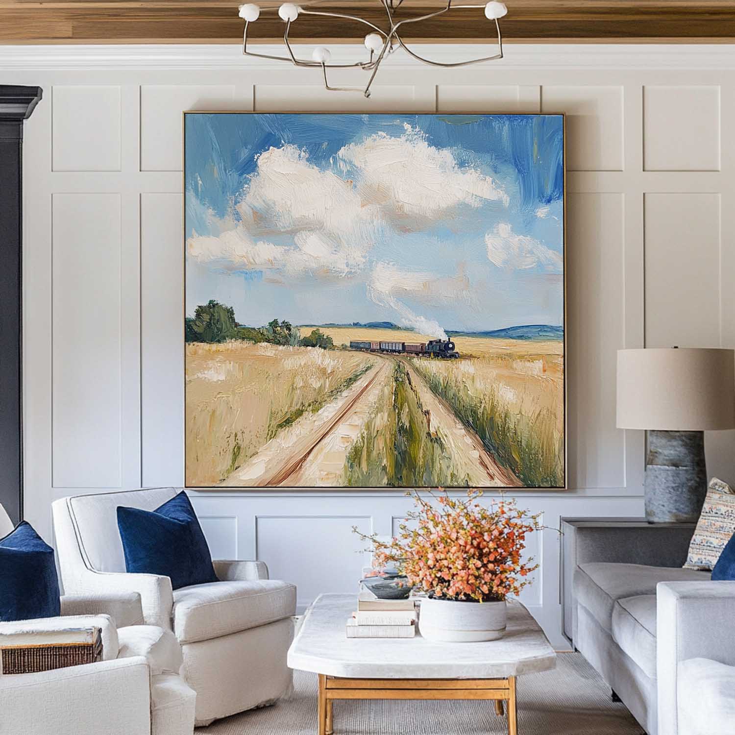 Golden Field Country Landscape Painting