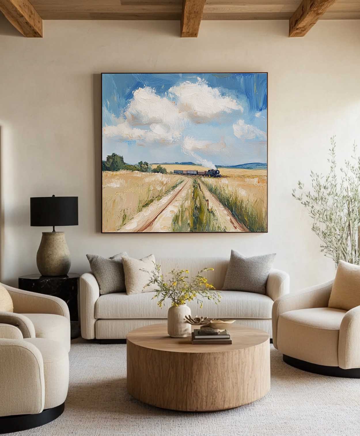 Golden Field Country Landscape Painting