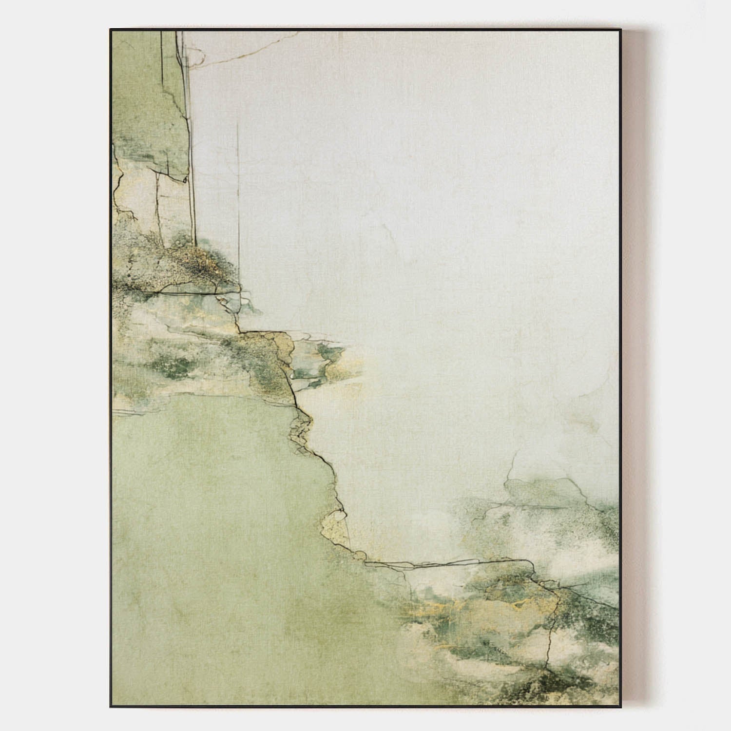 Sage‑Green‑Beige Vertical Abstract Minimalist Textured Artwork