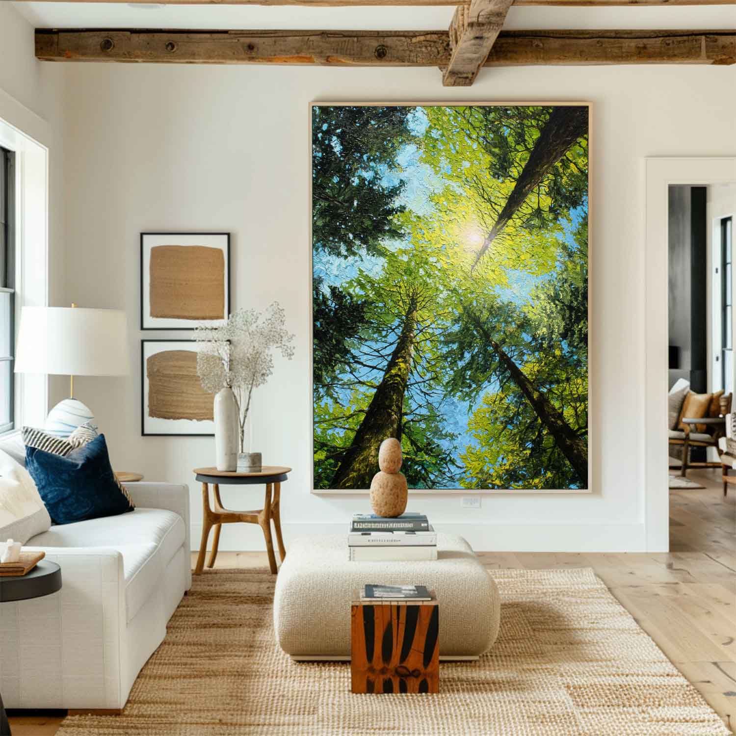 Forest Canopy Oil Painting Sunlit Tall Trees