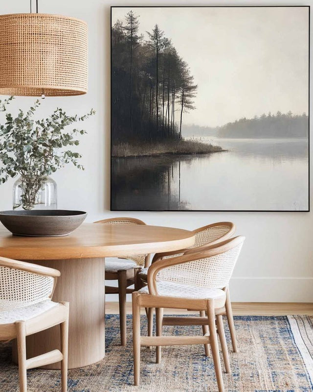 Misty Forest Lake Landscape Painting
