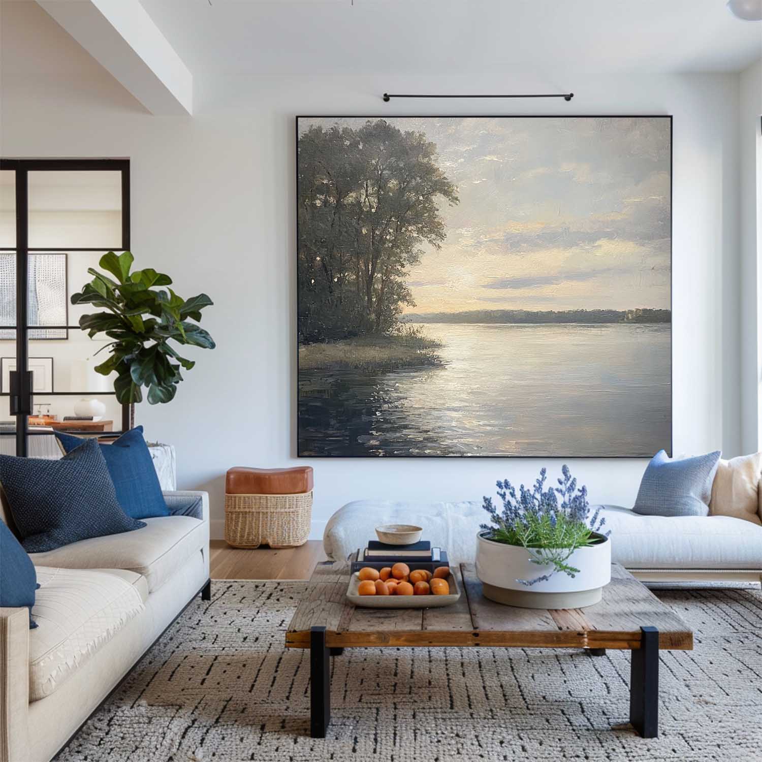 Tranquil Lakeside Sunset Landscape Wall Art