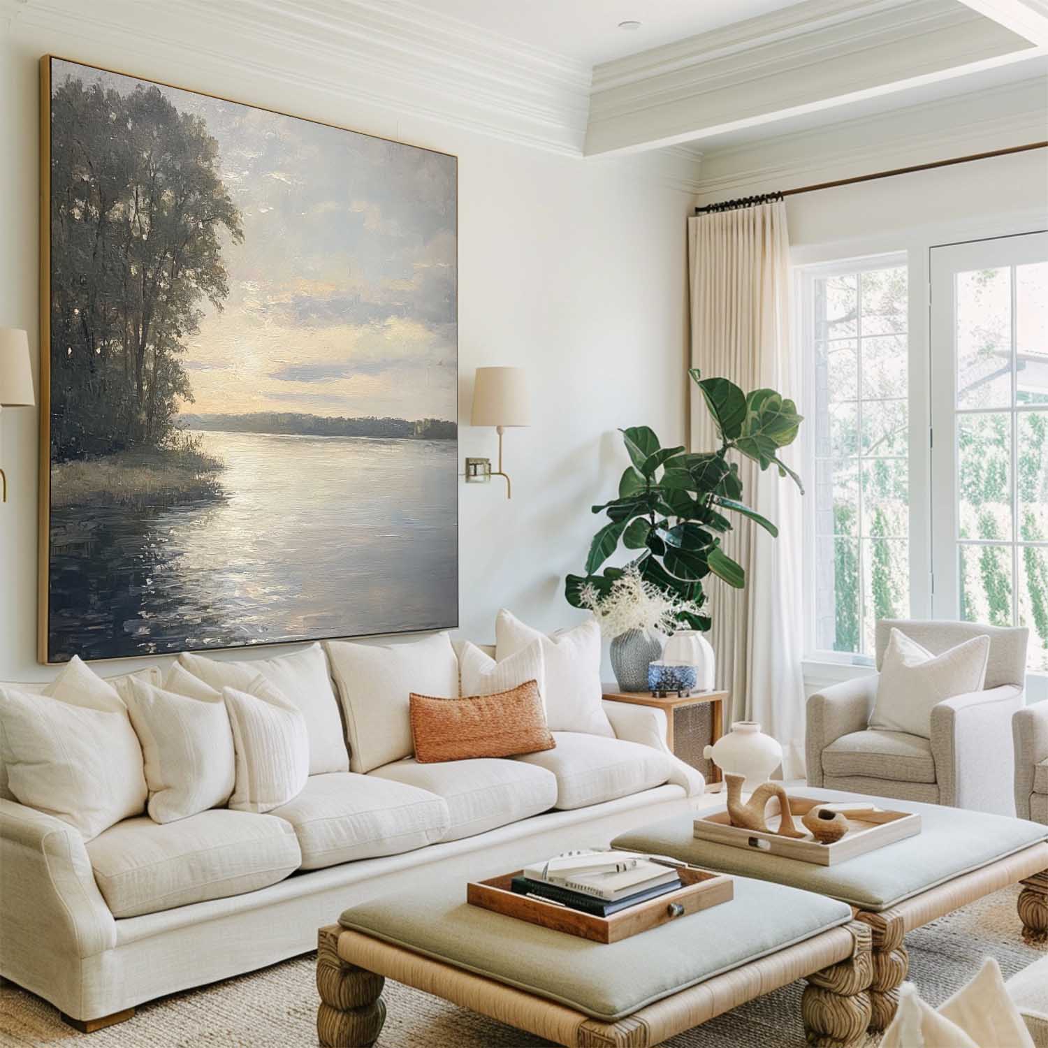 Tranquil Lakeside Sunset Landscape Wall Art