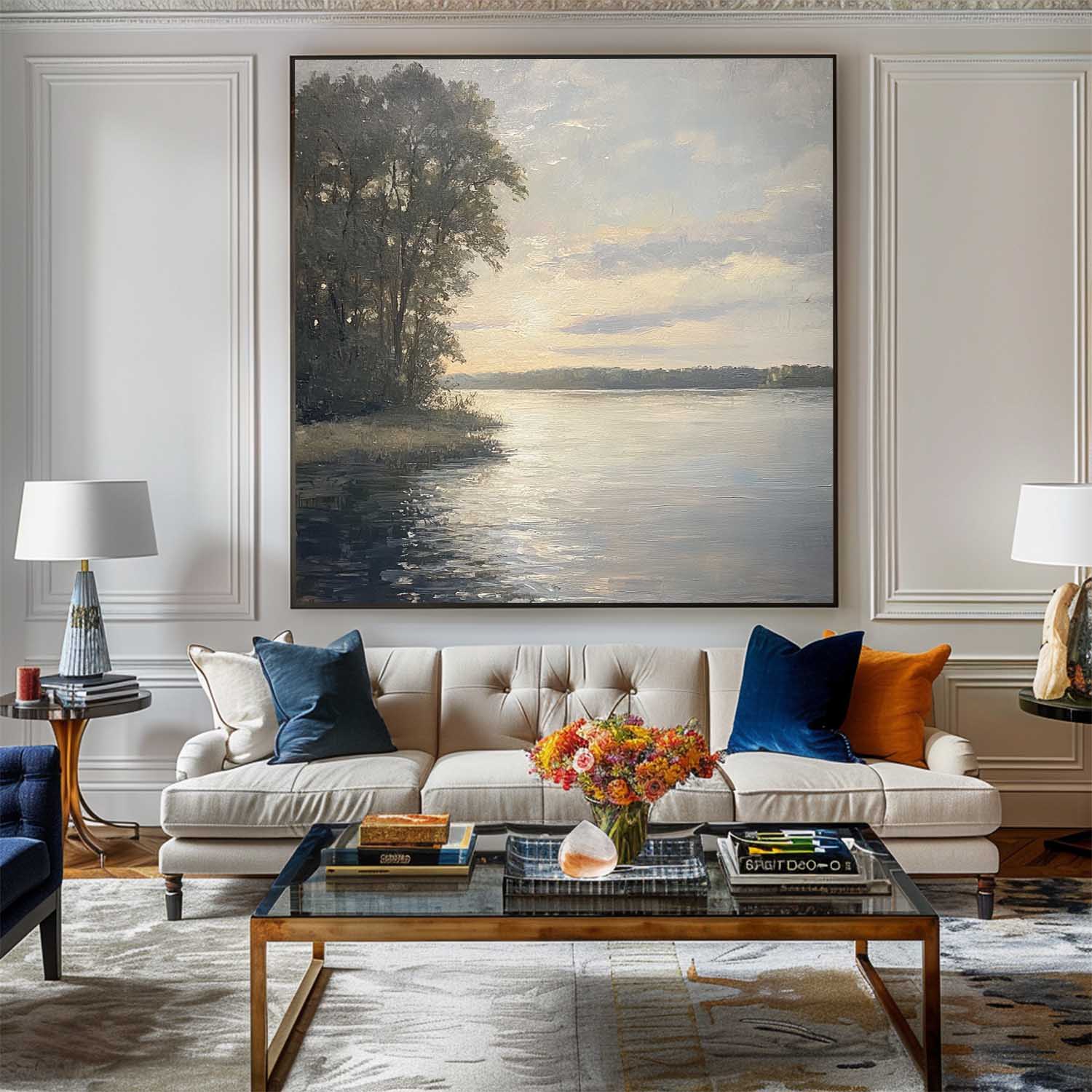 Tranquil Lakeside Sunset Landscape Wall Art