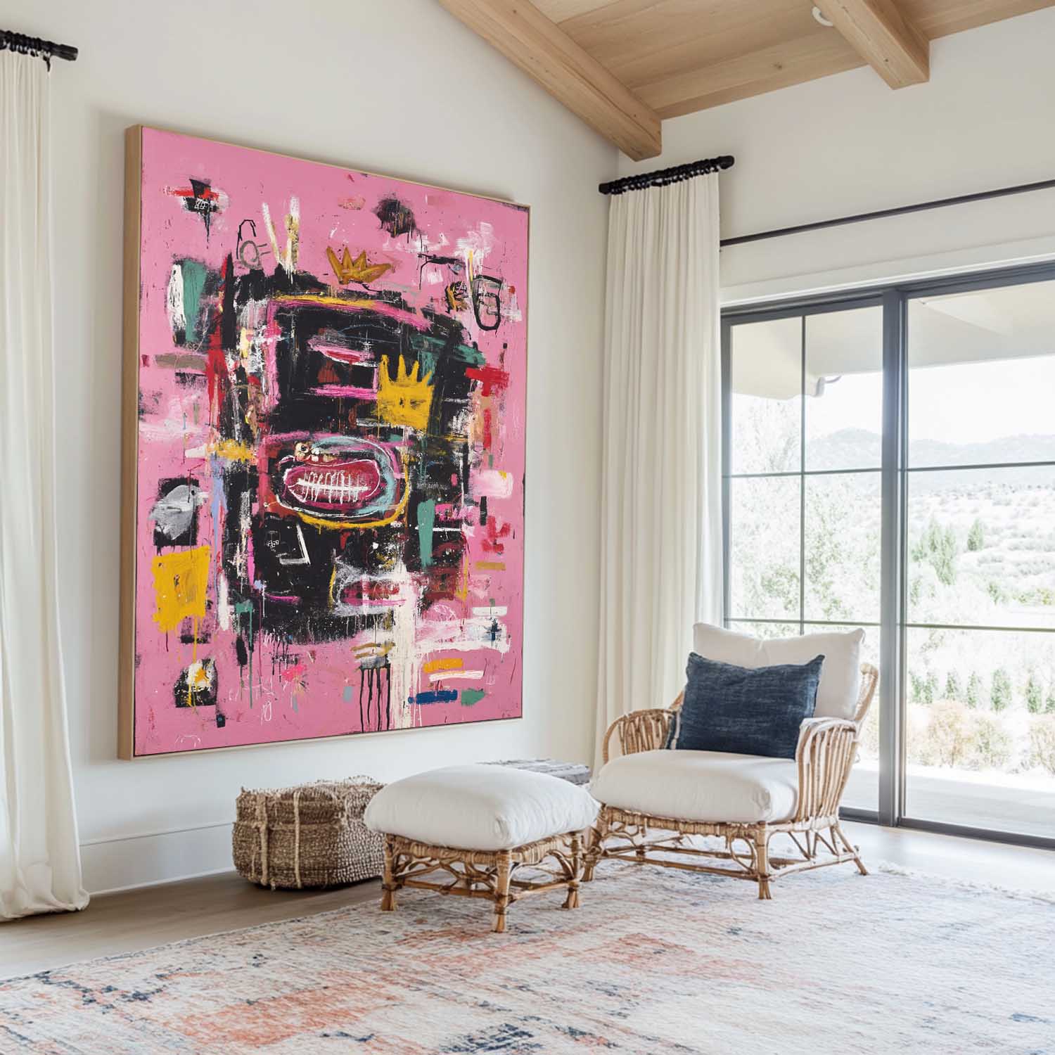 Pink‑Black‑Multicolor Vertical Abstract Graffiti‑Textured Artwork
