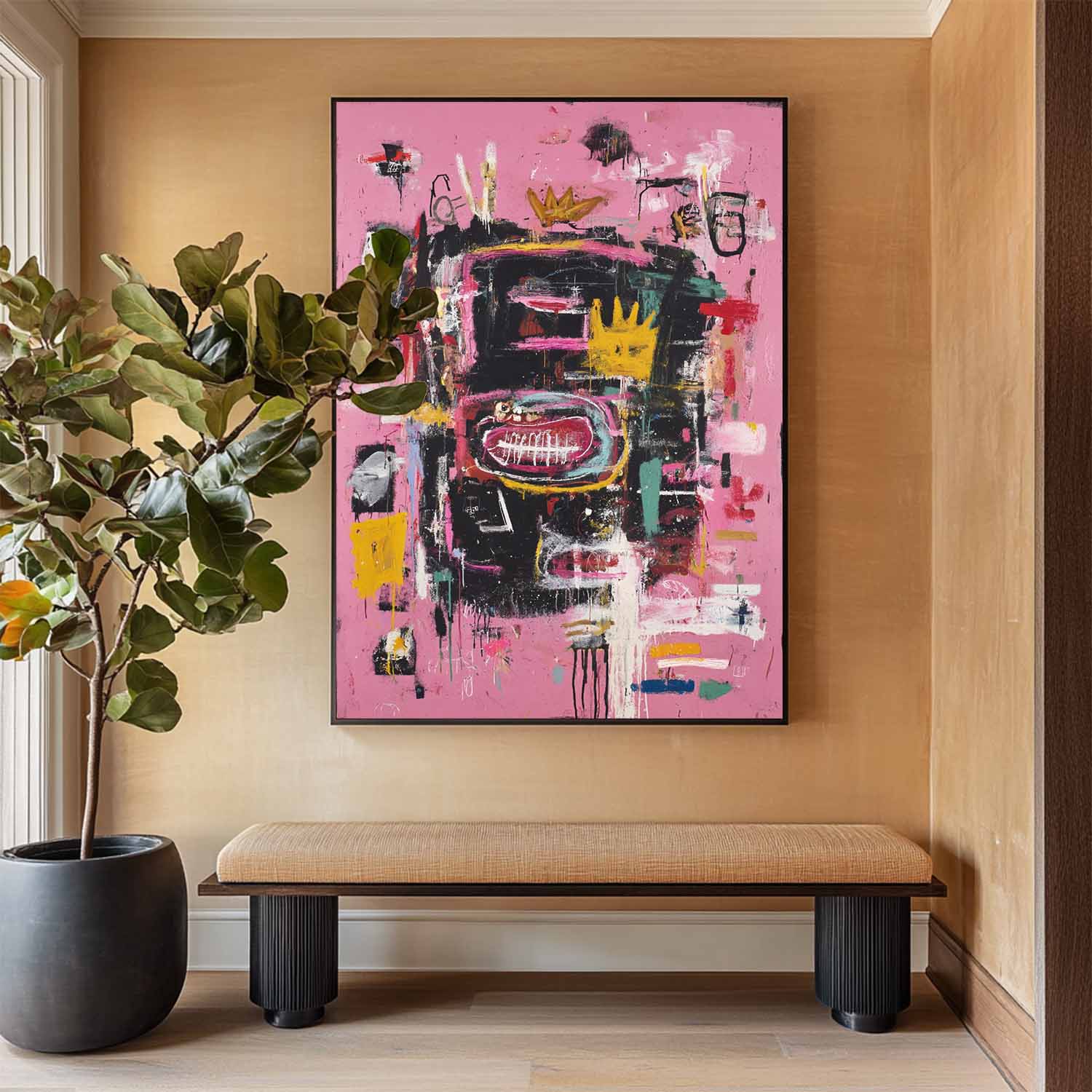 Pink‑Black‑Multicolor Vertical Abstract Graffiti‑Textured Artwork