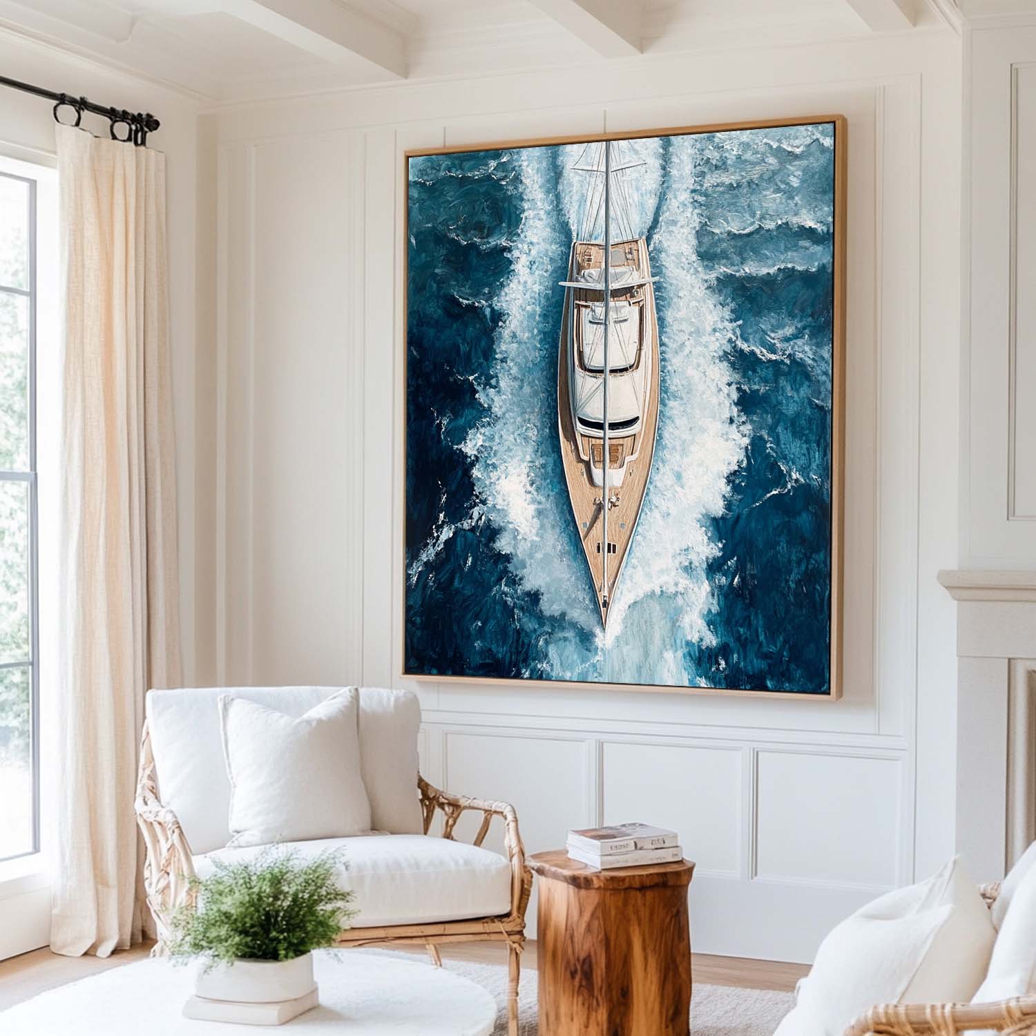 Deep‑Blue Tall Sailboat‑Wave Nautical‑Seascape Artwork