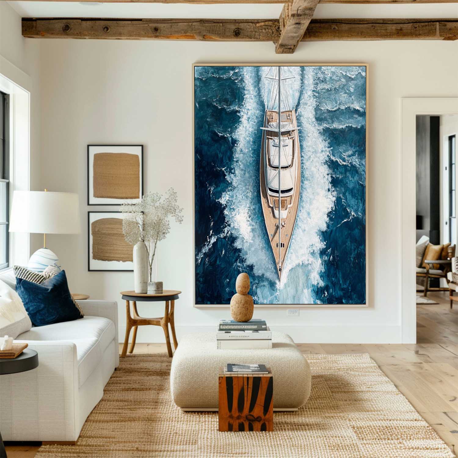 Deep‑Blue Tall Sailboat‑Wave Nautical‑Seascape Artwork