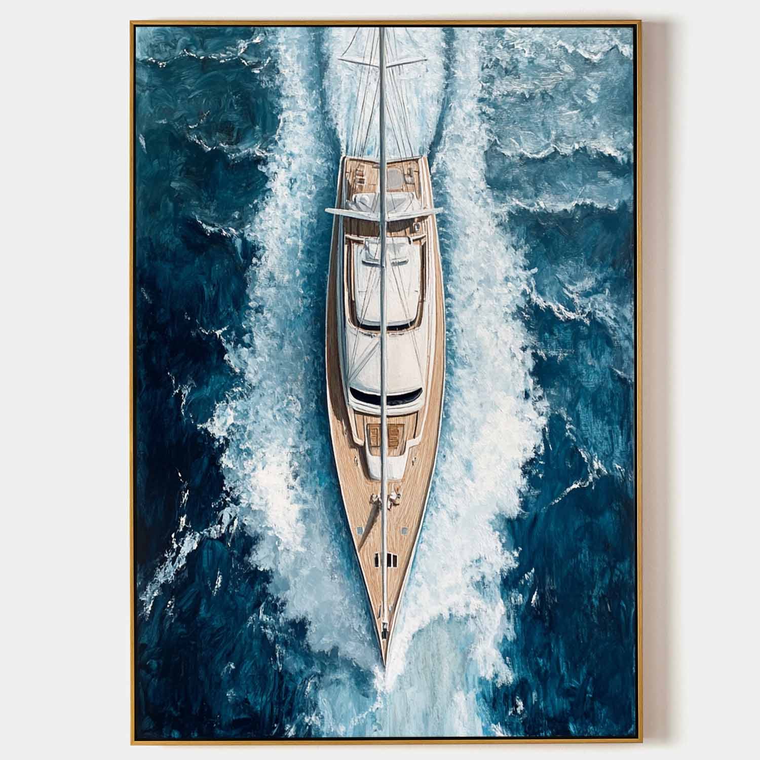 Deep‑Blue Tall Sailboat‑Wave Nautical‑Seascape Artwork