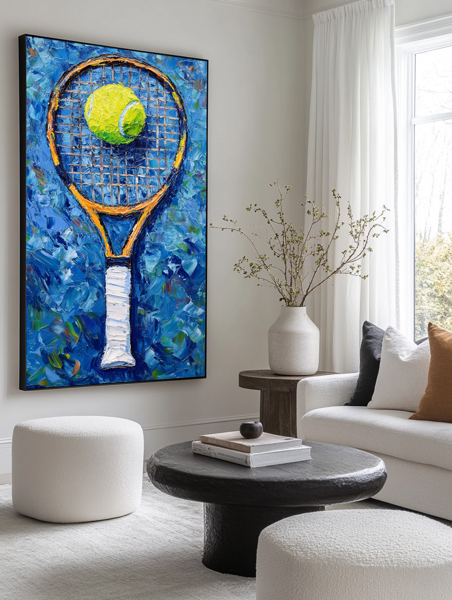 Blue‑Yellow Tall Tennis‑Racket Vibrant‑Sport Artwork