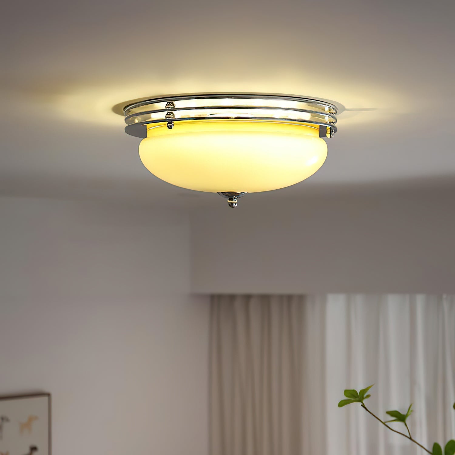 Ceiling Light Metal Canopy and Glass Shade Classic Round Modern - Neutralighting