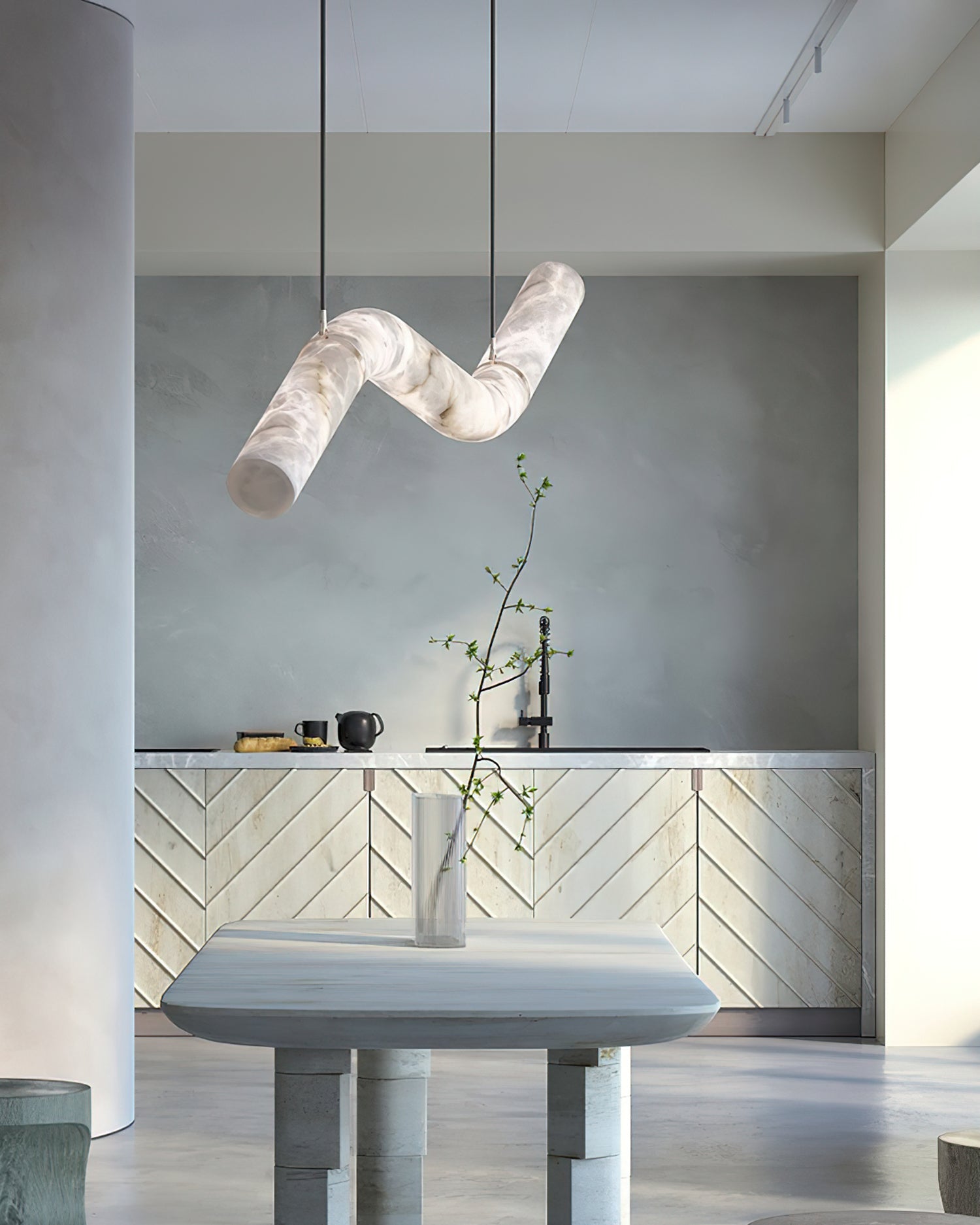 Liberty Chandelier Curved Alabaster Ribbon Silhouette - Neutralighting