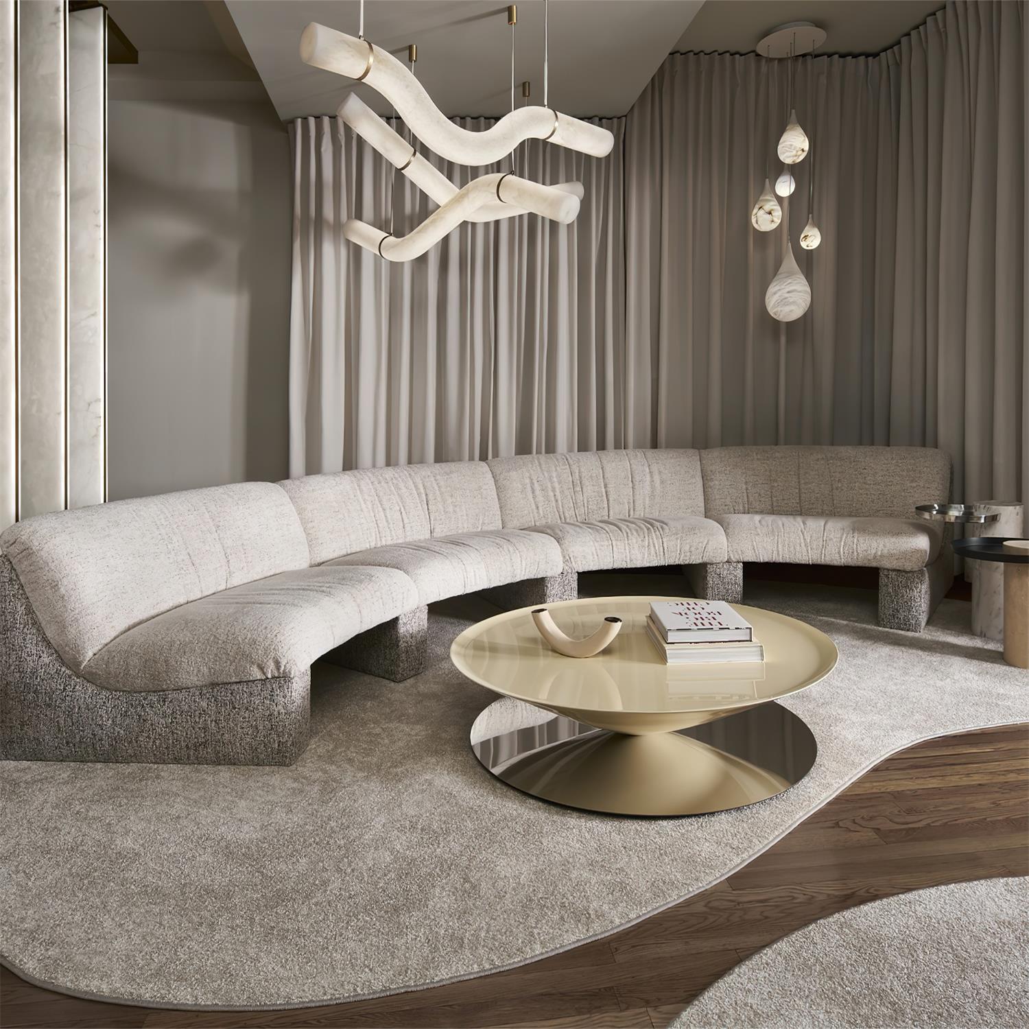 Liberty Chandelier Curved Alabaster Ribbon Silhouette - Neutralighting
