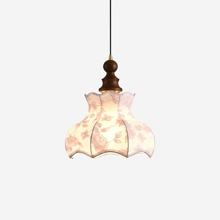 Pendant Lamp Metal and Wood Fabric Vintage Floral Elegant - Neutralighting