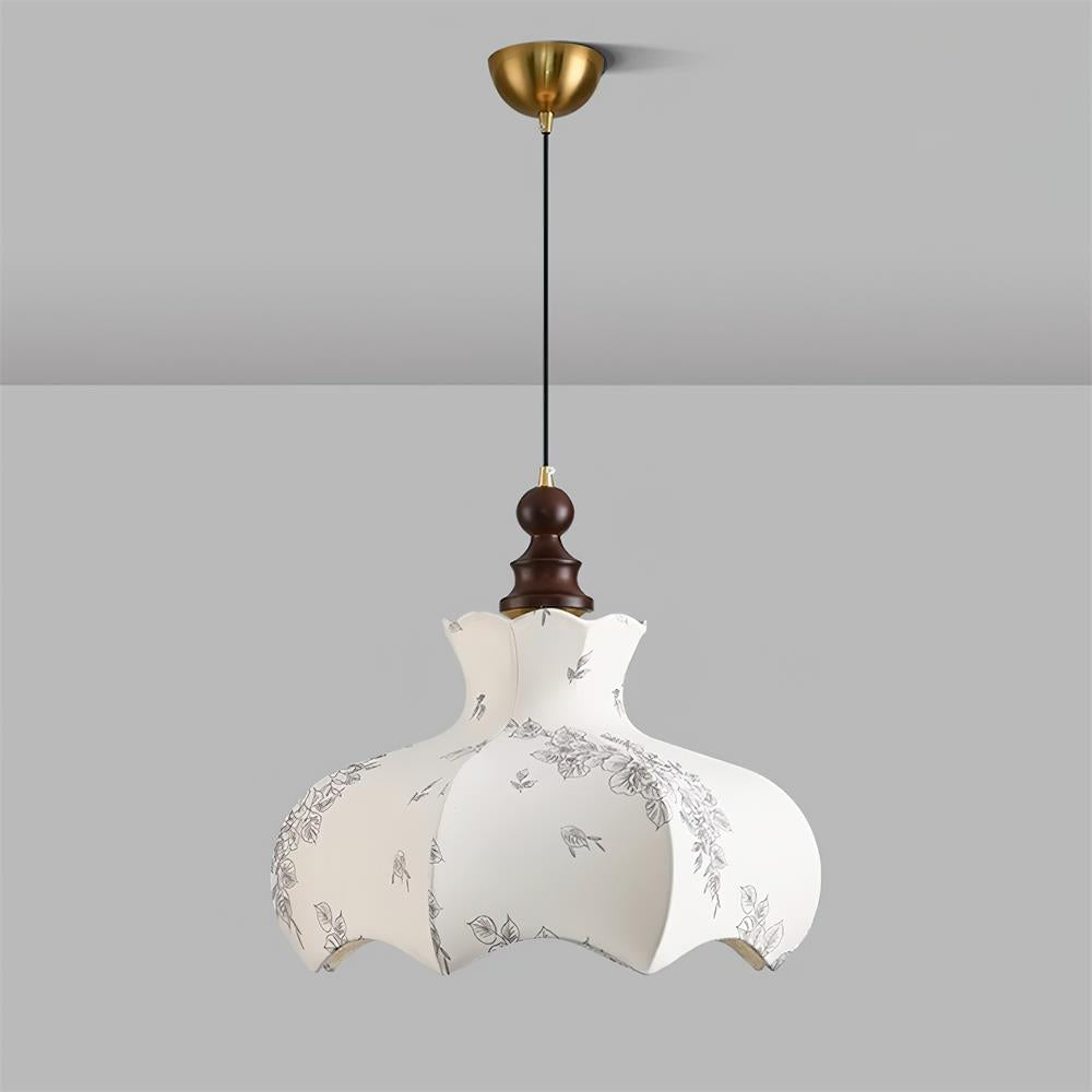 Pendant Lamp Metal and Wood Fabric Vintage Floral Elegant - Neutralighting