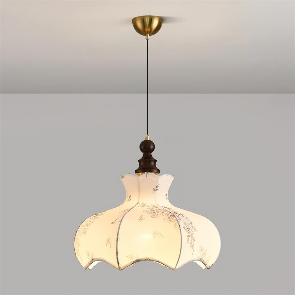 Pendant Lamp Metal and Wood Fabric Vintage Floral Elegant - Neutralighting