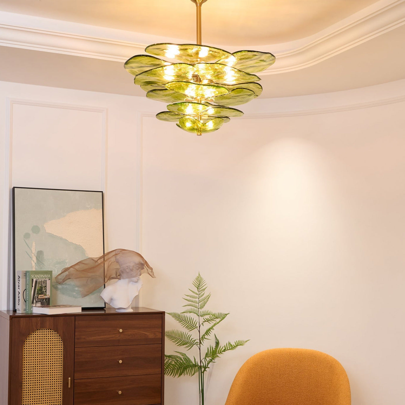 Lotus Chandelier Glass Contemporary Leaf Layered - Neutralighting