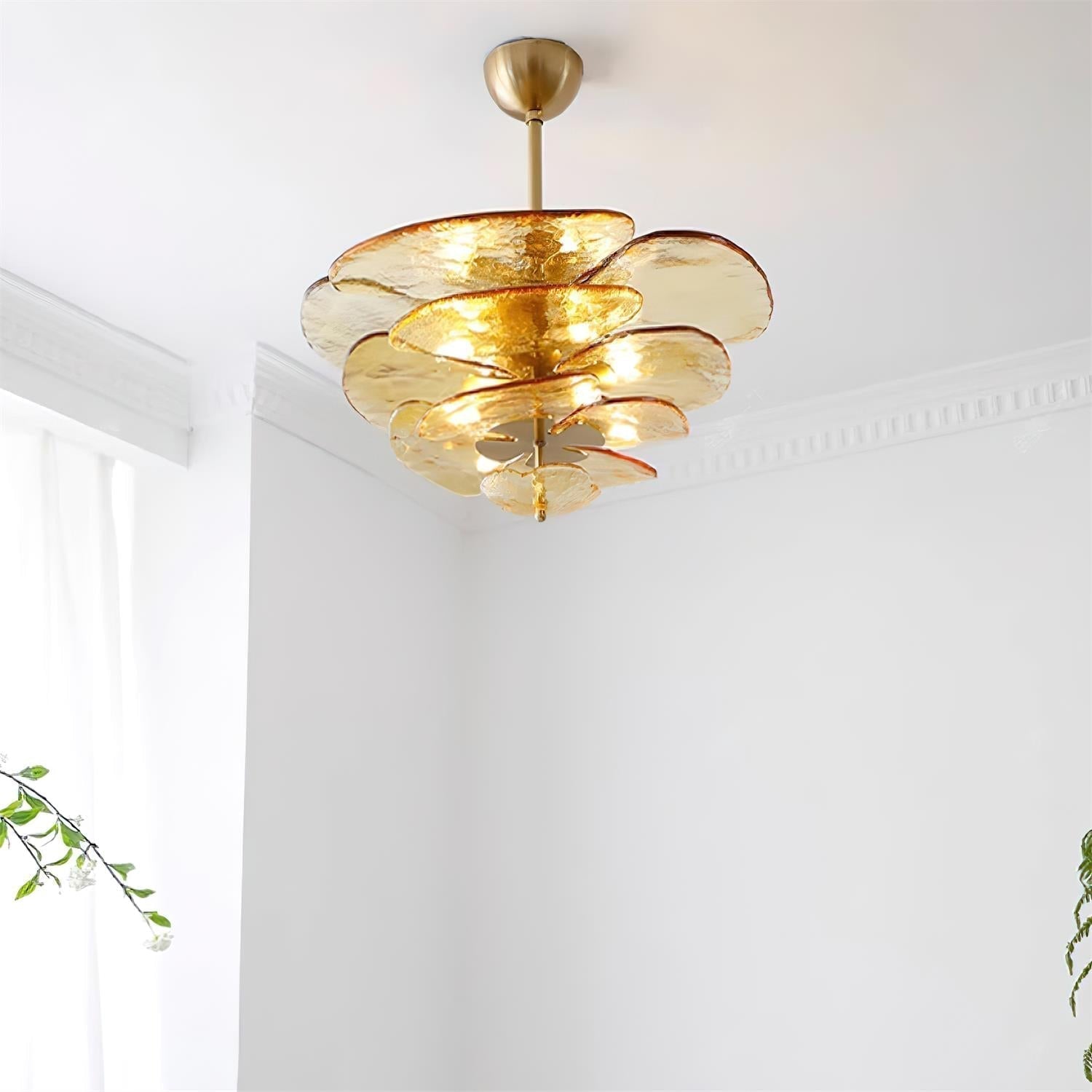 Lotus Chandelier Glass Contemporary Leaf Layered - Neutralighting