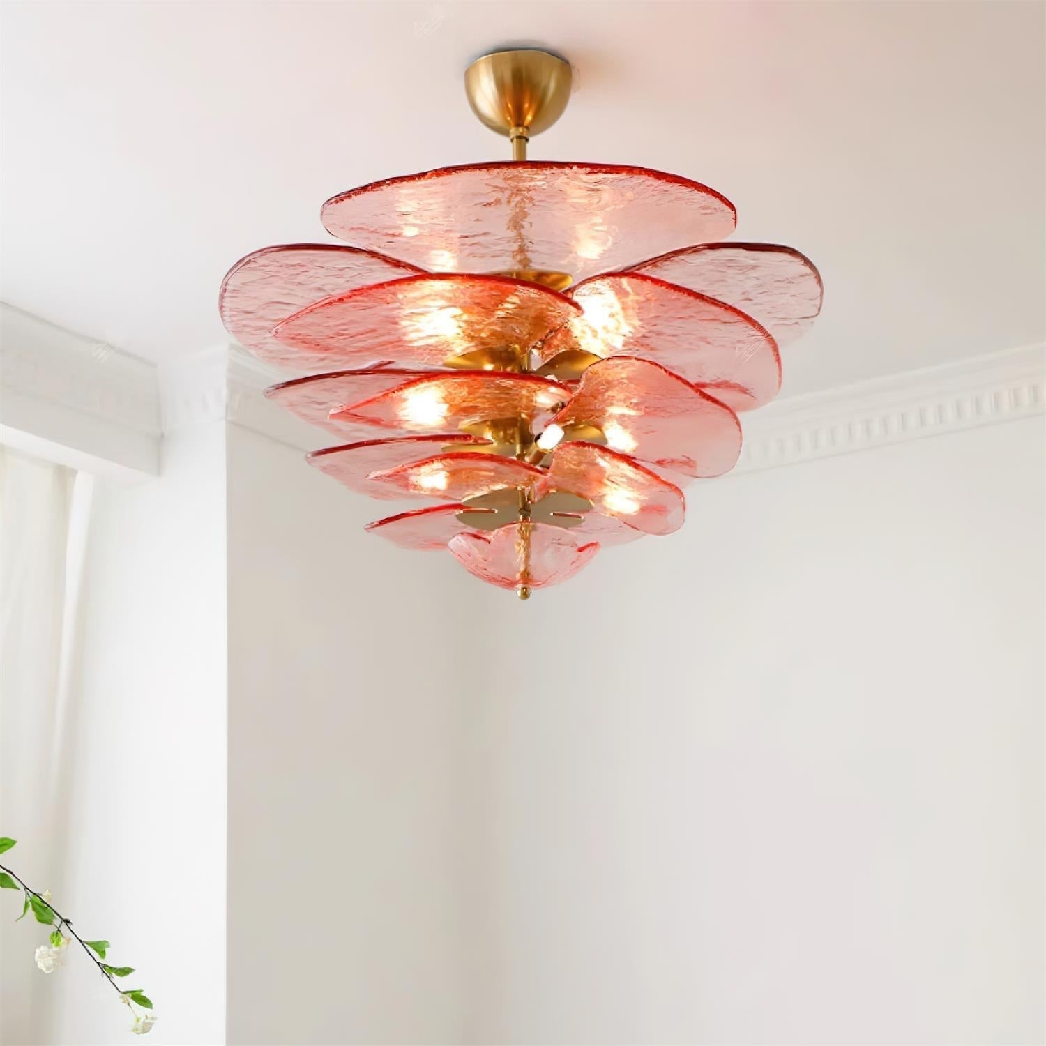 Lotus Chandelier Glass Contemporary Leaf Layered