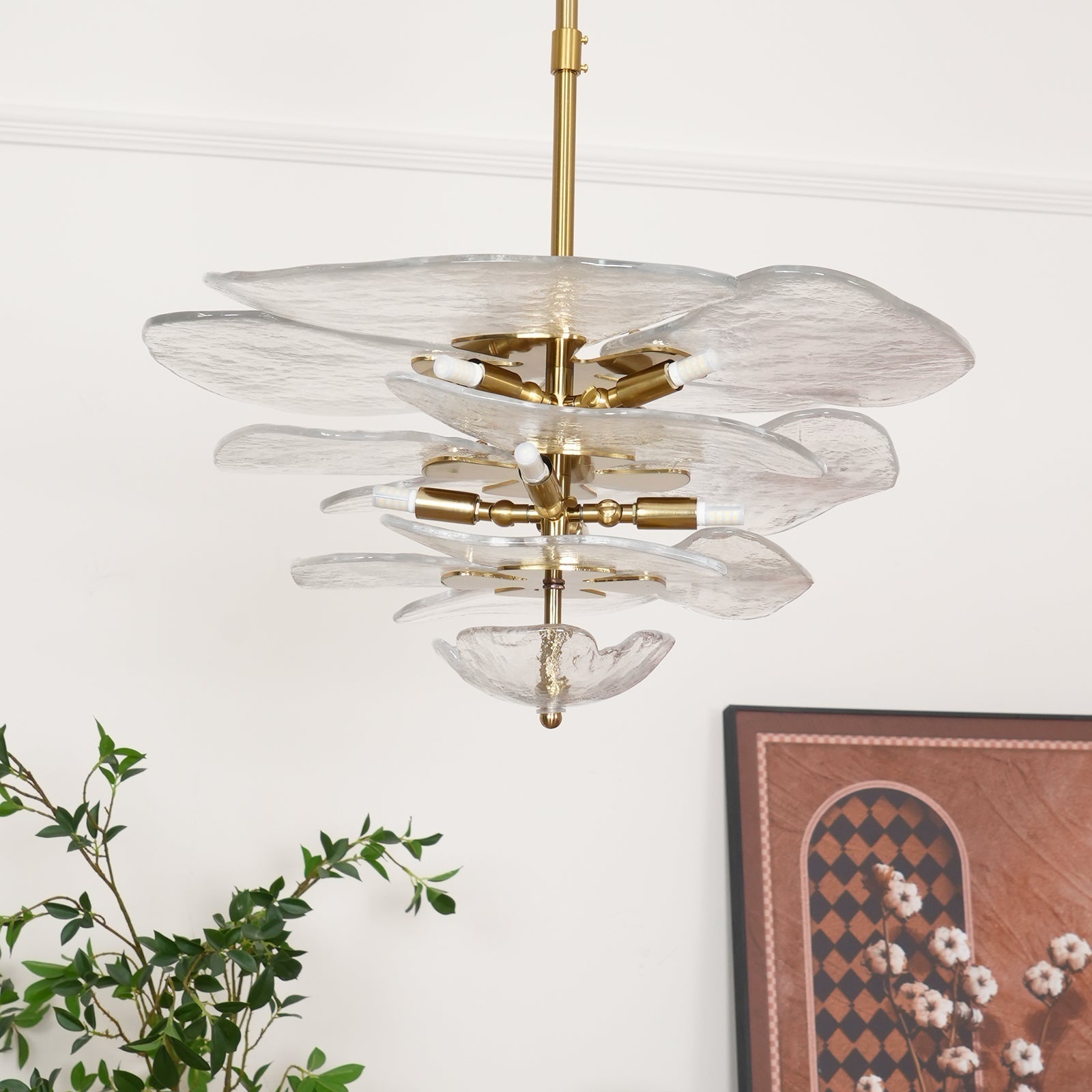 Lotus Chandelier Glass Contemporary Leaf Layered - Neutralighting